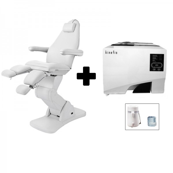 PACK D'ECONOMIES Podo & White: Chaise électrique podologique Cubo + Autoclave classe B 8 litres Kinefis Experience + Distillateur d'eau